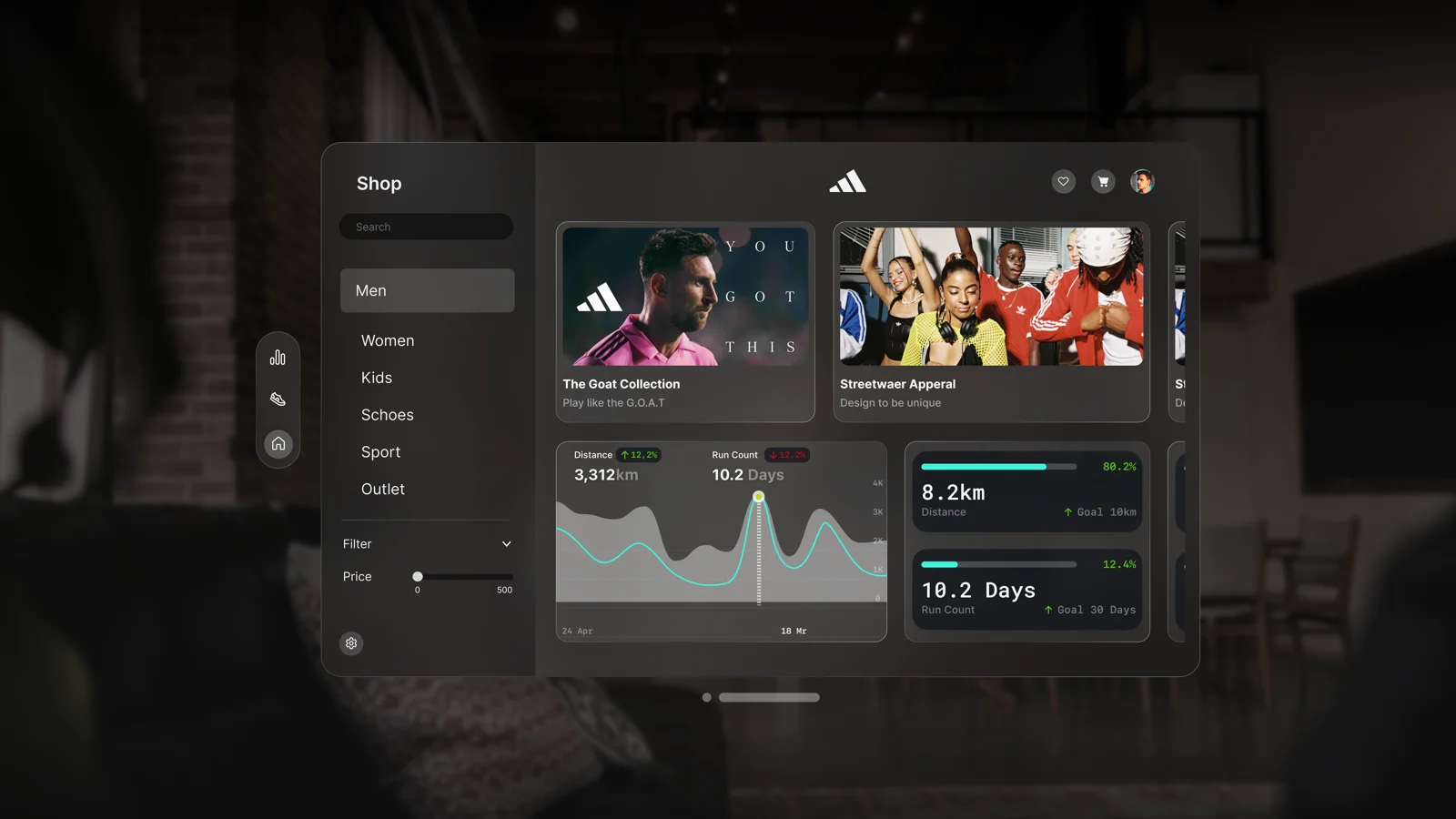 Adidas App Concept für Apple Vision Pro in Spatial Design
