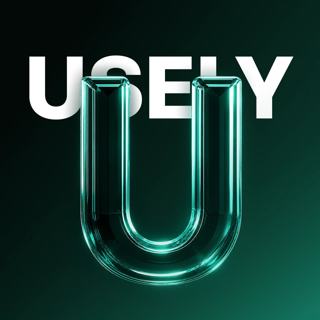 USELY Buchhaltungs App: Keyvisual mit Glas-U und Schriftzug
